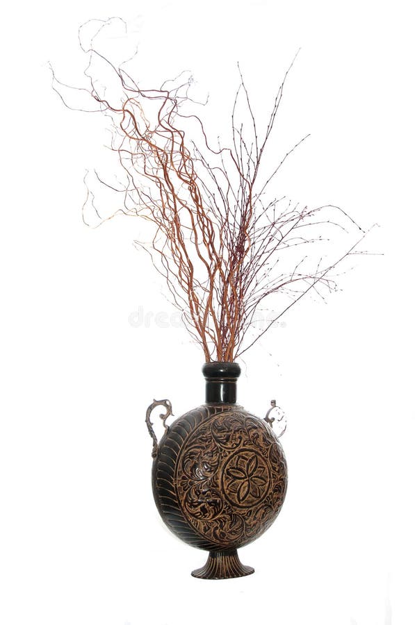 Large Antique Vase with Decorative Sticks Stock Photo Image of grey
