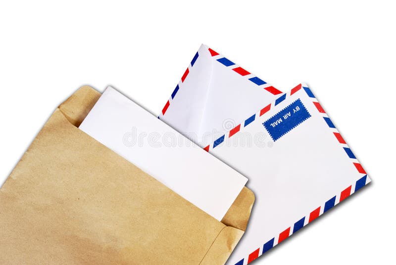 Brown document and air mail envelope isolated