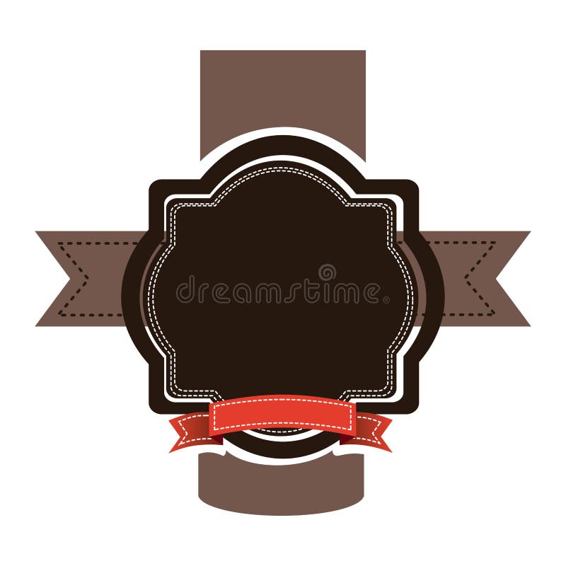 Brown Emblem with Red Ribbon and Symbols Icon Stock Illustration ...