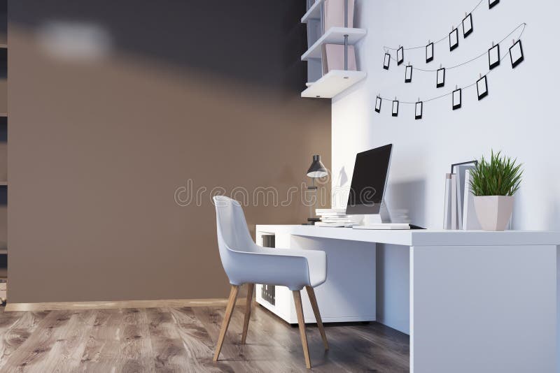 Brown et intérieur moderne blanc de siège social illustration stock Brown et intérieur moderne blanc de siège social illustration stock