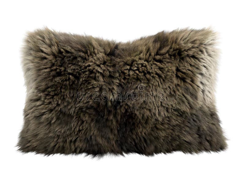 Brown Fluffy Rectangular Eco Fur Accent Pillow. 3d Render Stock