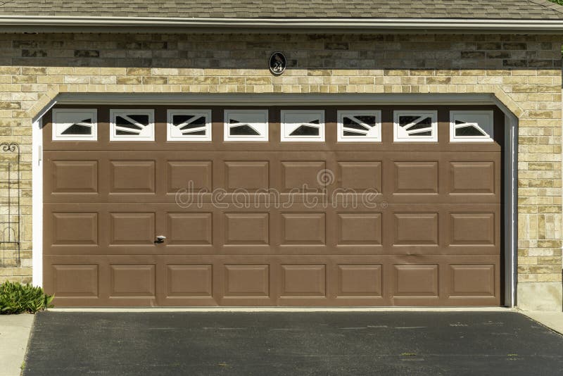 Brown Garage Door with White Windows Stock Photo Image of steps, real