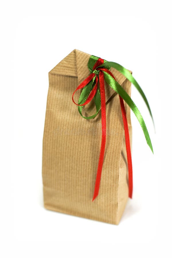 Brown Gift Bag with Ribbons Stock Image Image of stripes, brown 6012331