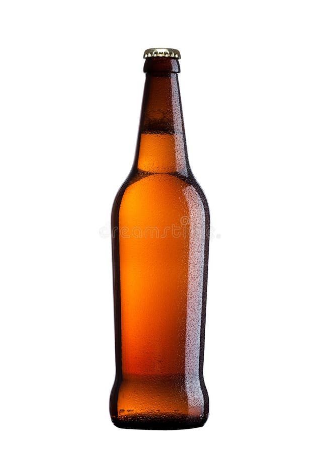 Brown Glass Beer Bottle with Yellow Cap Isolated Stock Image Image of