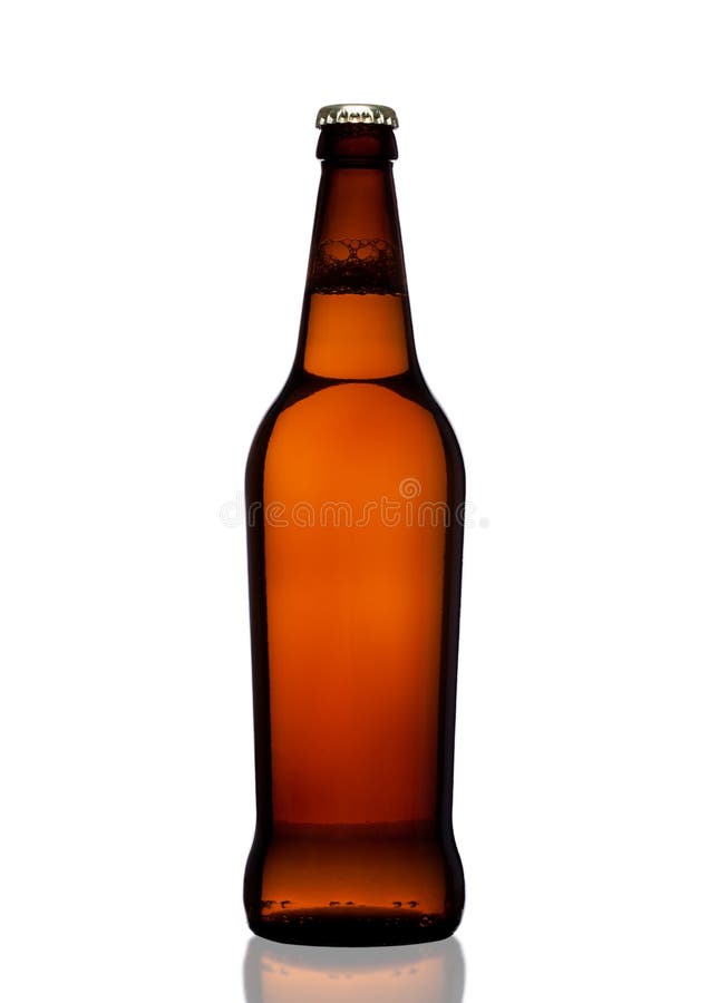 Brown Glass Beer Bottle With Yellow Cap On White Stock Image Image of