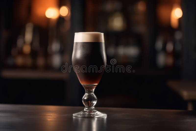 Brown Glass Beer. Generate AI Stock Photo Image of drink, froth
