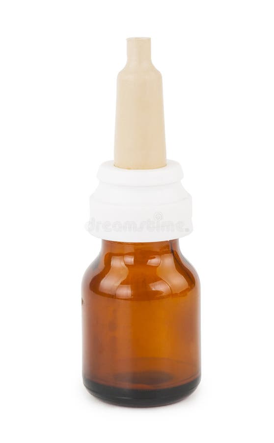 Brown glass vial with nasal drops royalty free stock images