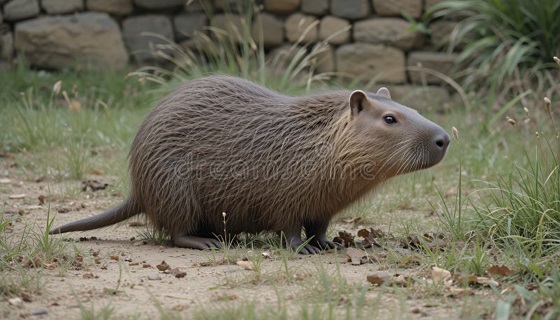 Brown Gray Rodent vicino al muro di pietra in un habitat naturale royalty illustrazione gratis