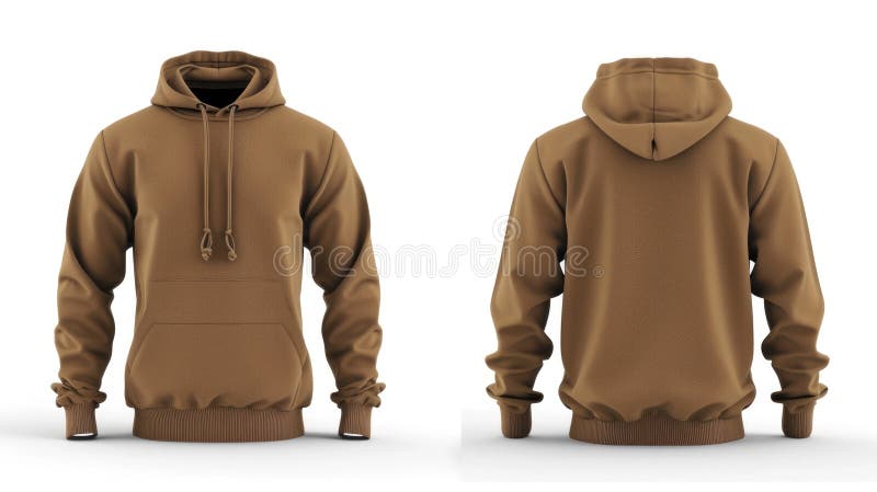 Brown Hoodie, Front and Back View on a White Background Stock ...