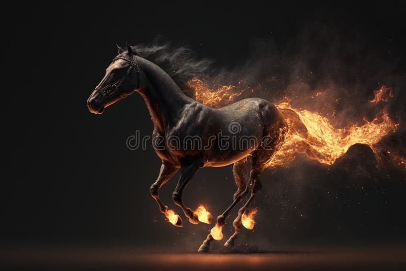 Red Horse Running between Fire Flame. Generative AI Stock Illustration
