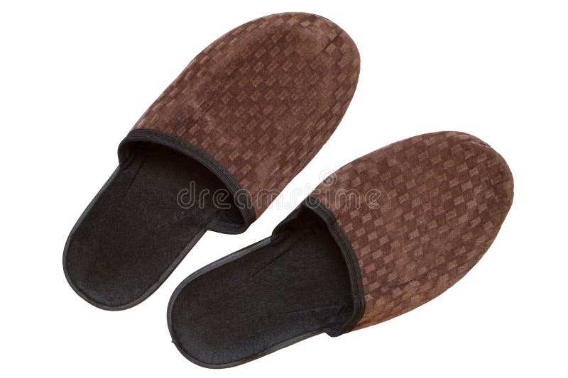 Brown house slippers isolated on white background royalty free stock image