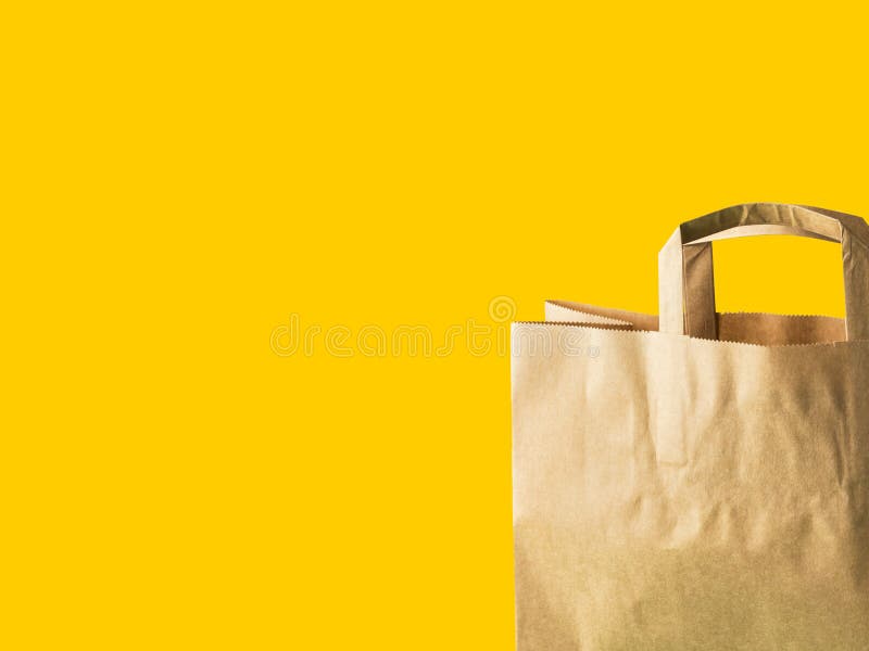 Download Brown Kraft Paper Grocery Shopping Bag On Yellow Background Plastic Free Zero Waste Stock Photo Image Of Pollution Mockup 168894760 Yellowimages Mockups