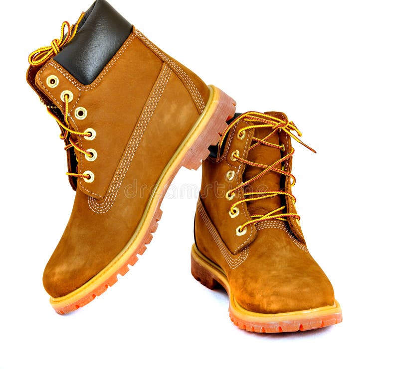 Brown Lady S Boots with Shoelace on White Background. Stock Image