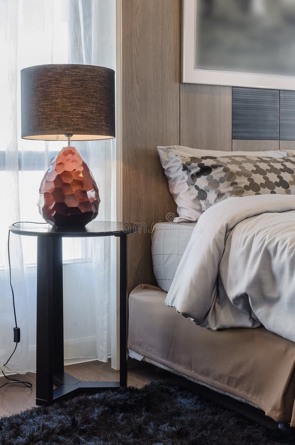 Brown Lamp Round Table Bedroom Stock Photos Free & RoyaltyFree Stock