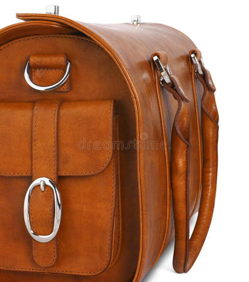Brown leather bag, closeup