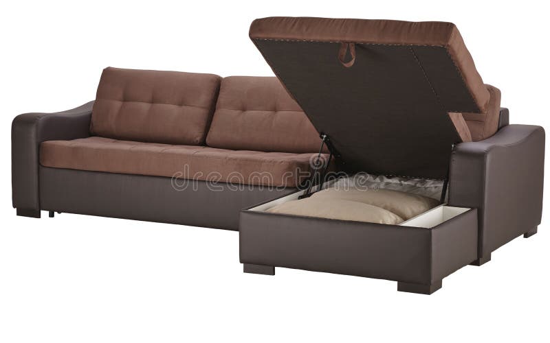 Brown Leather Corner Couch Bed Stock Photo Image of decoration