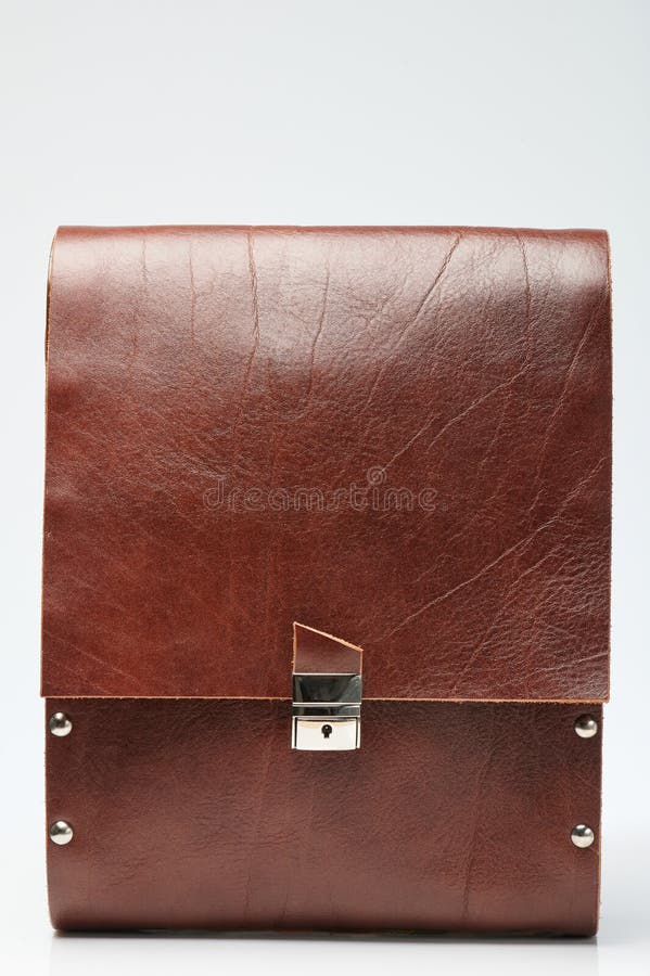 Brown leather document bag stock image. Image of buckle 208161391