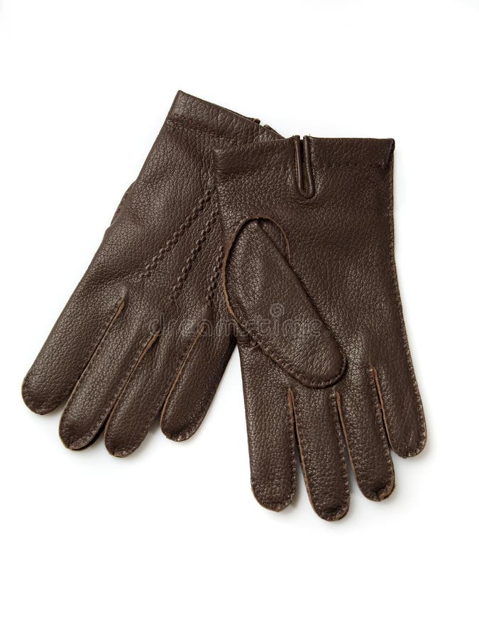 The two brown leather gloves over white background. Button clasp stock images, royalty-free photos and pictures