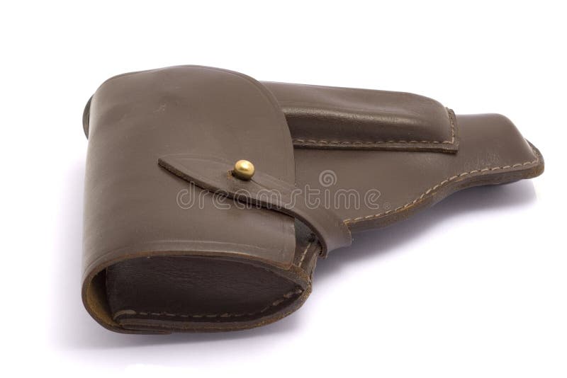 Brown leather gun holster isolated on white.