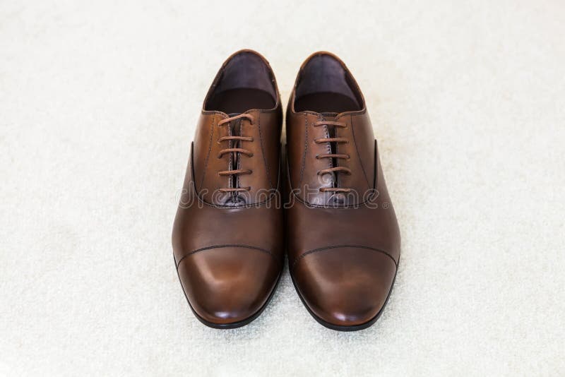 Brown Leather Men`s Shoes. Groom Accessories. Stock Image - Image of ...