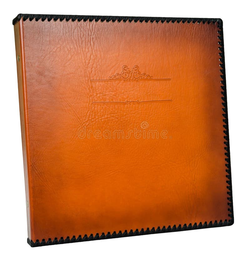 Brown Leather Photo Album Cover with Decorative Frame for Text Stock