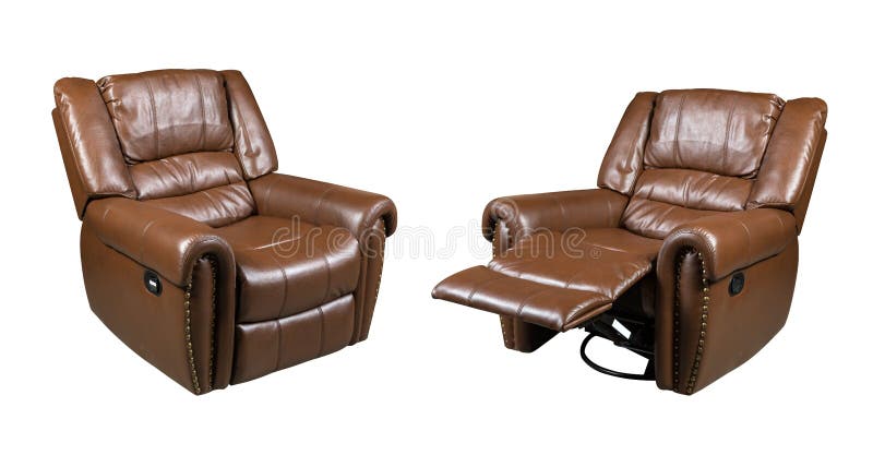 Brown Leather recliner chair isolated on white background