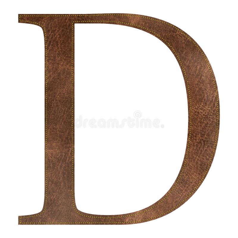 Brown Leather Textured Letter D with Yellow Stitch, Leather Alphabet ...