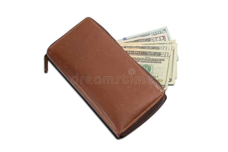 Brown Leather Wallet with US Dollar Banknotes Stock Image Image of