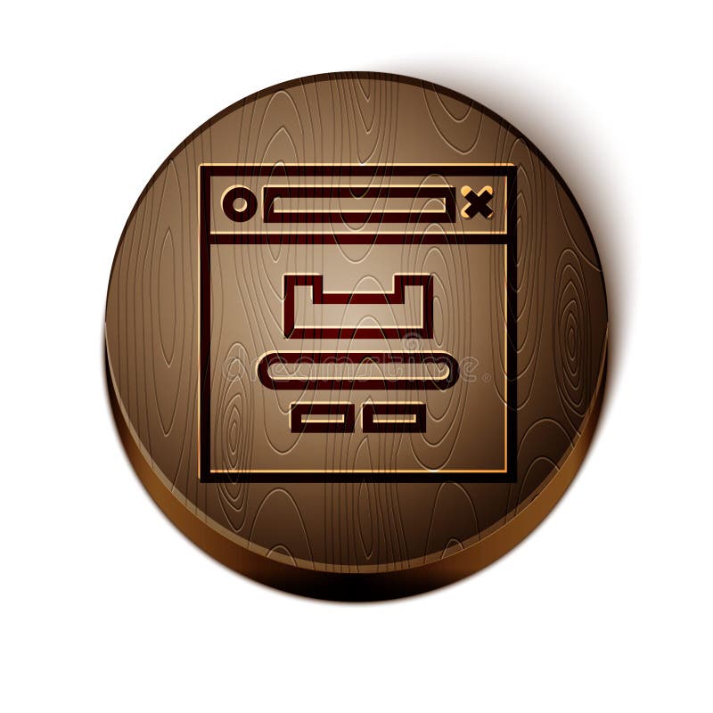Brown line Browser window icon isolated on white background. Wooden circle button. Vector Illustration royalty free illustration