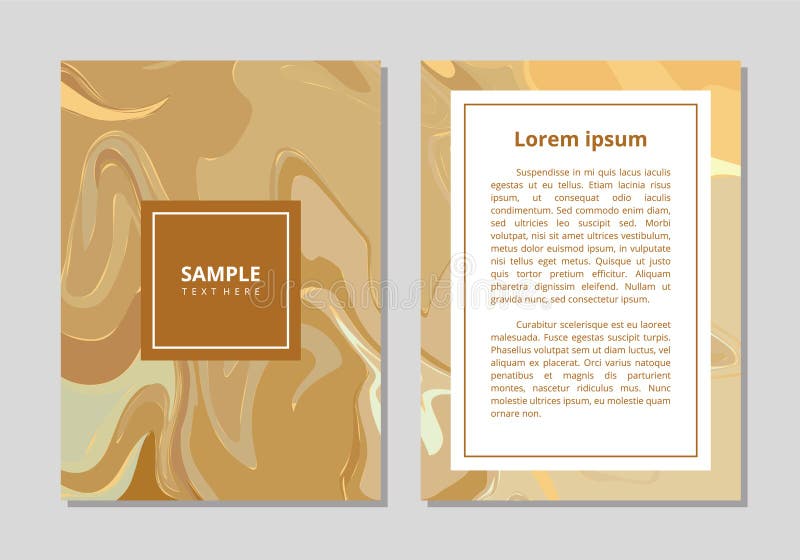 Brown marble book cover template with sepia stone pattern. Tan rock surface border menu design and sorrel grunge frame.