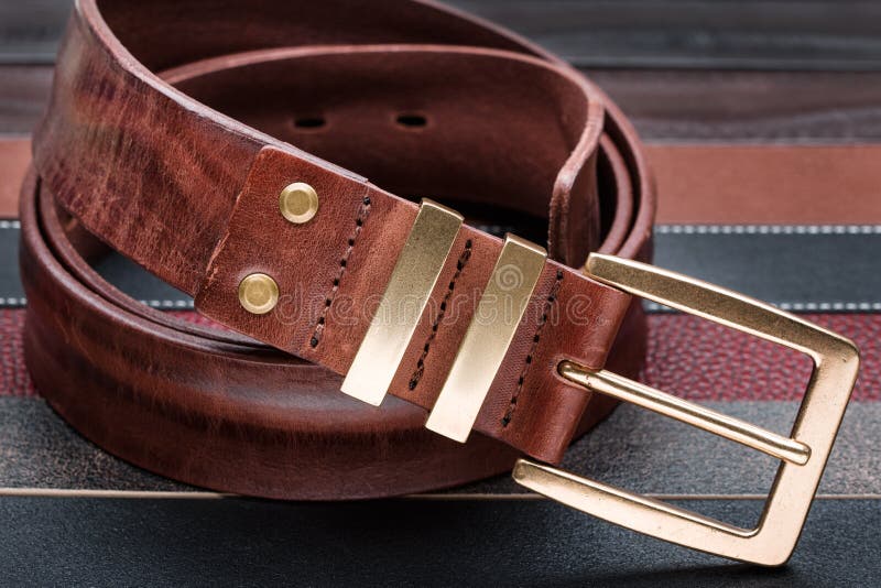 Brown Men Leather Belt with Golden Buckle Stock Photo Image of belt
