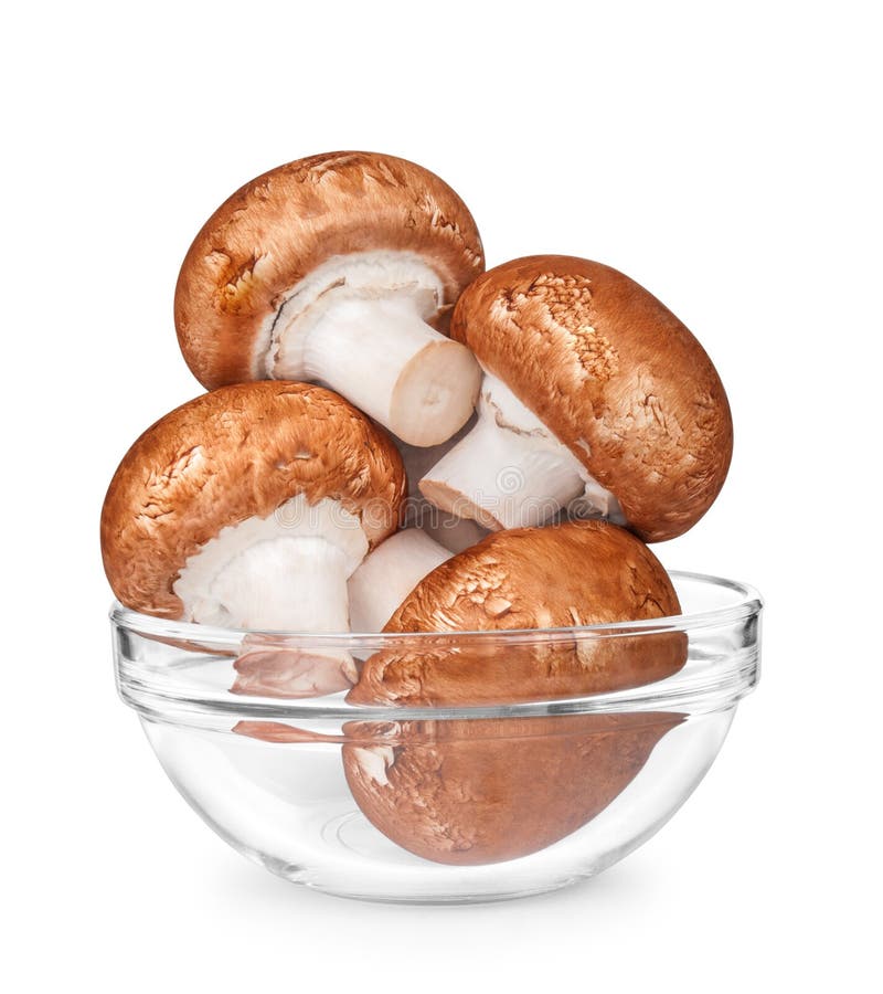 Brown Mushrooms in a Glass Bowl Stock Image Image of health, glass
