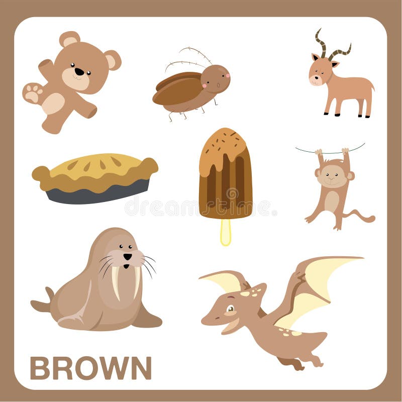 Brown Objects Worksheet for Children. Education about Color Stock