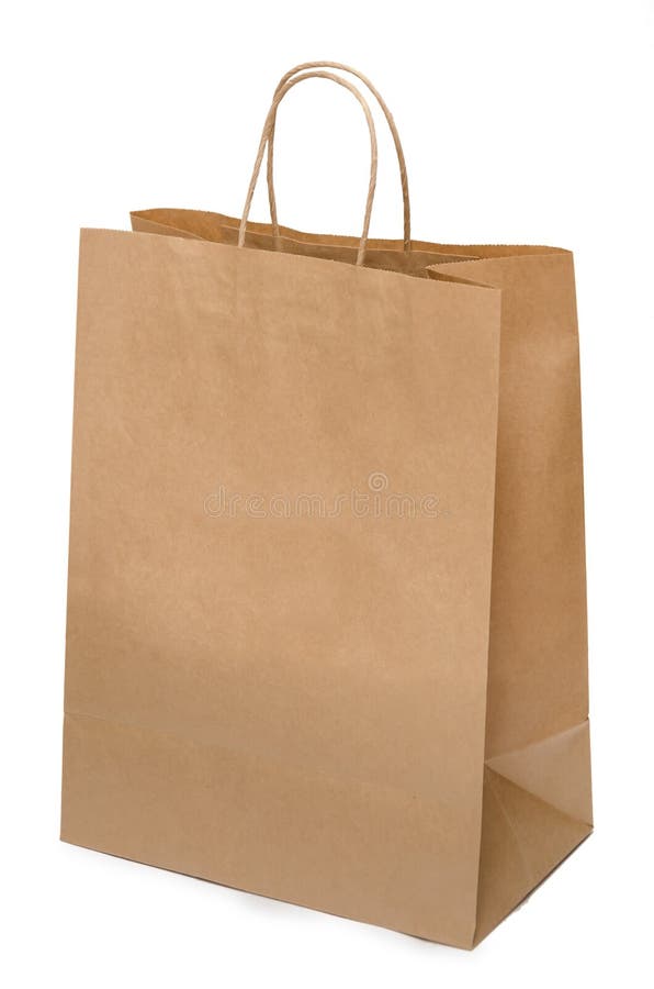 Brown paper bag from kraft paper. Shopping bag isolated on white