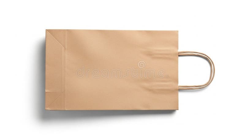 Brown paper bag with a rectangular shape lying flat on a white vector illustration
