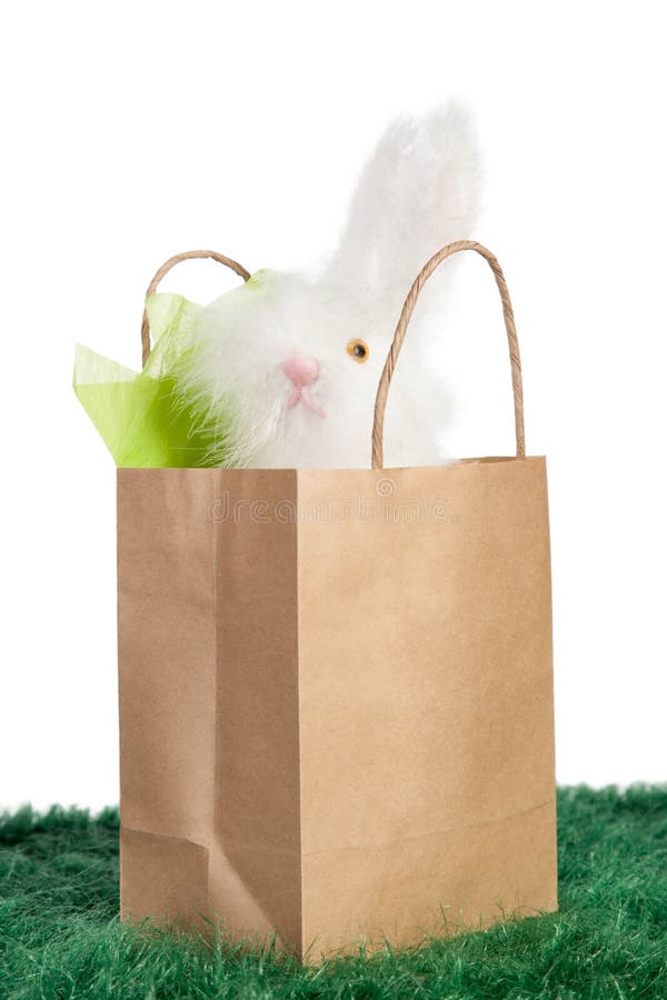 Brown Paper Bag with White Easter Bunny Stock Image Image of