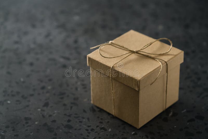 Brown Paper Gift Box On Terrazzo Countertop With Copy Space Stock