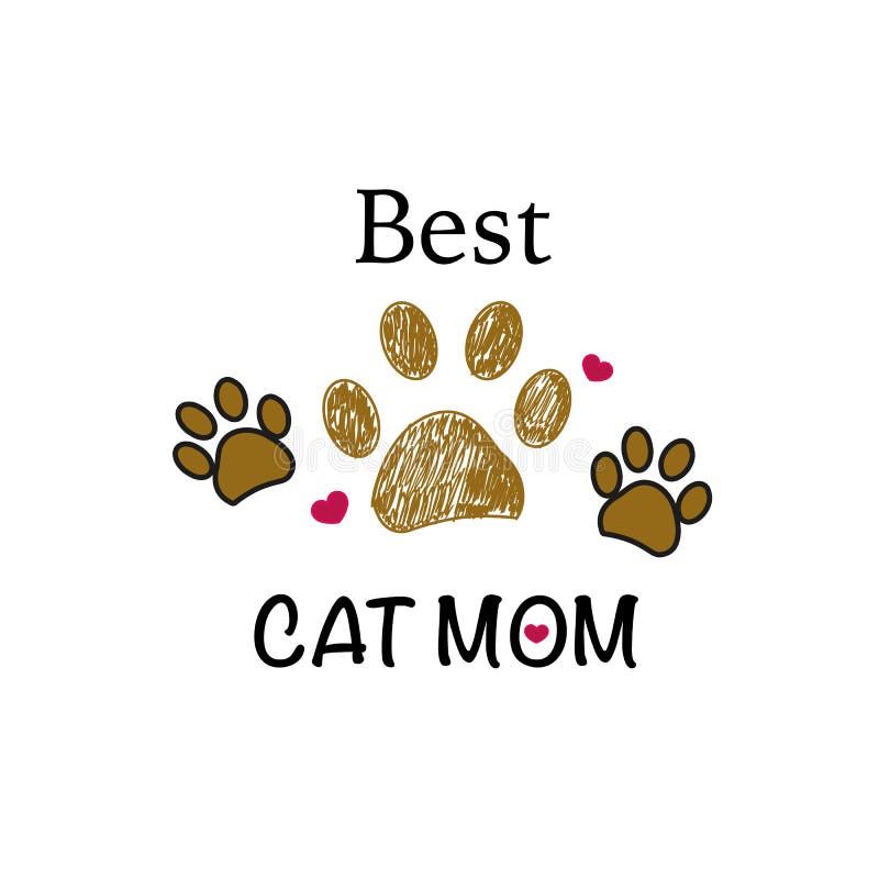 Brown paw prints. Cat mom text. Happy Mother`s Day greeting card