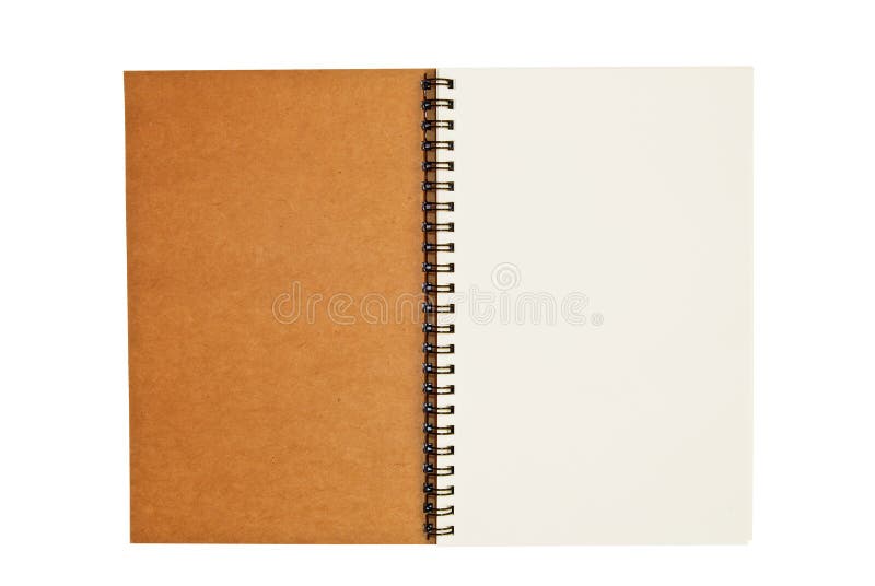 Brown recycle paper blank notebook open isolated