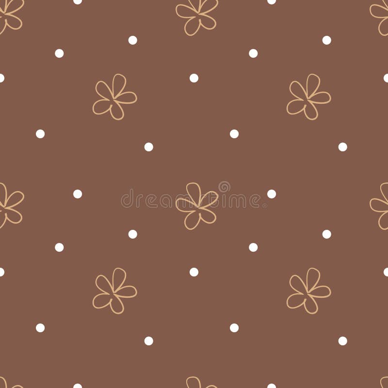 Brown Seamless Background with Beige Flowers and White Dots. Cute Floral  Pattern. Vector Stock Vector - Illustration of simple, ornament: 91883930