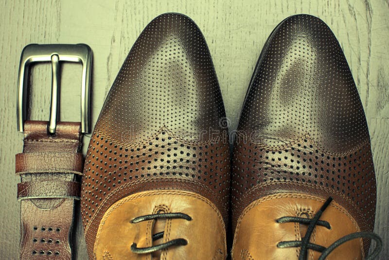 Brown Shoes and Belt Close Up Stock Photo - Image of pair, accessory ...