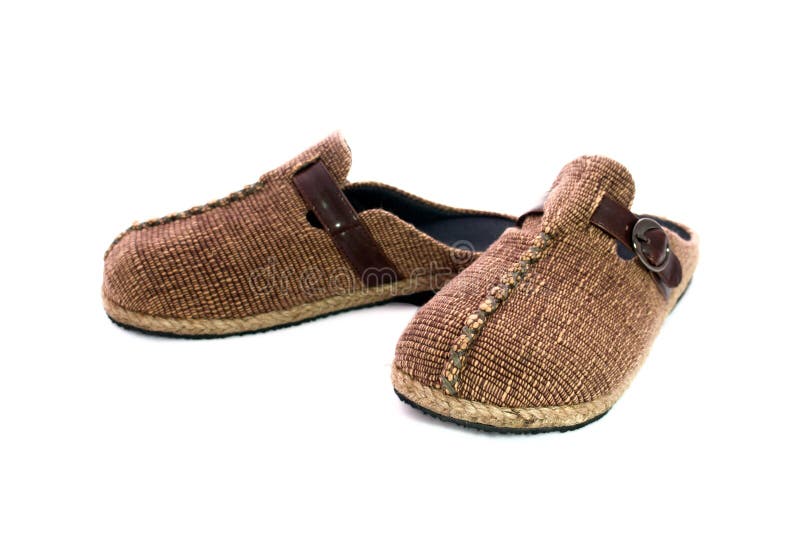 brown and white slippers