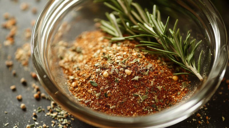 Brown Spice e Rosemary Herb Blend in Glass Bowl illustrazione di stock