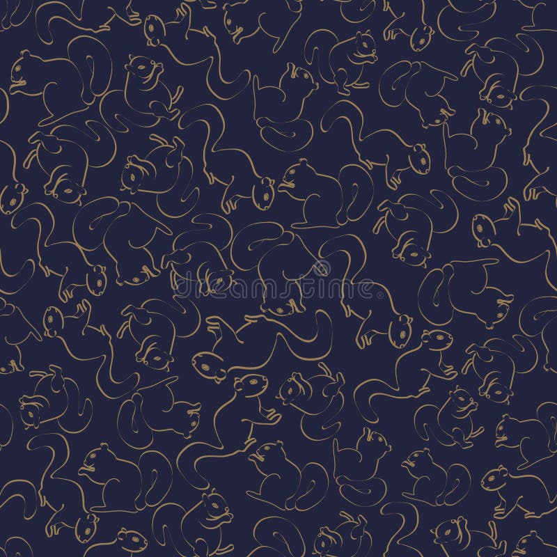 Brown Squirrels Line Art On Dark Blue Background Seamless Repeat Pattern 纺织 纸牌 制造业背景向量例证 插画包括有background Seamless