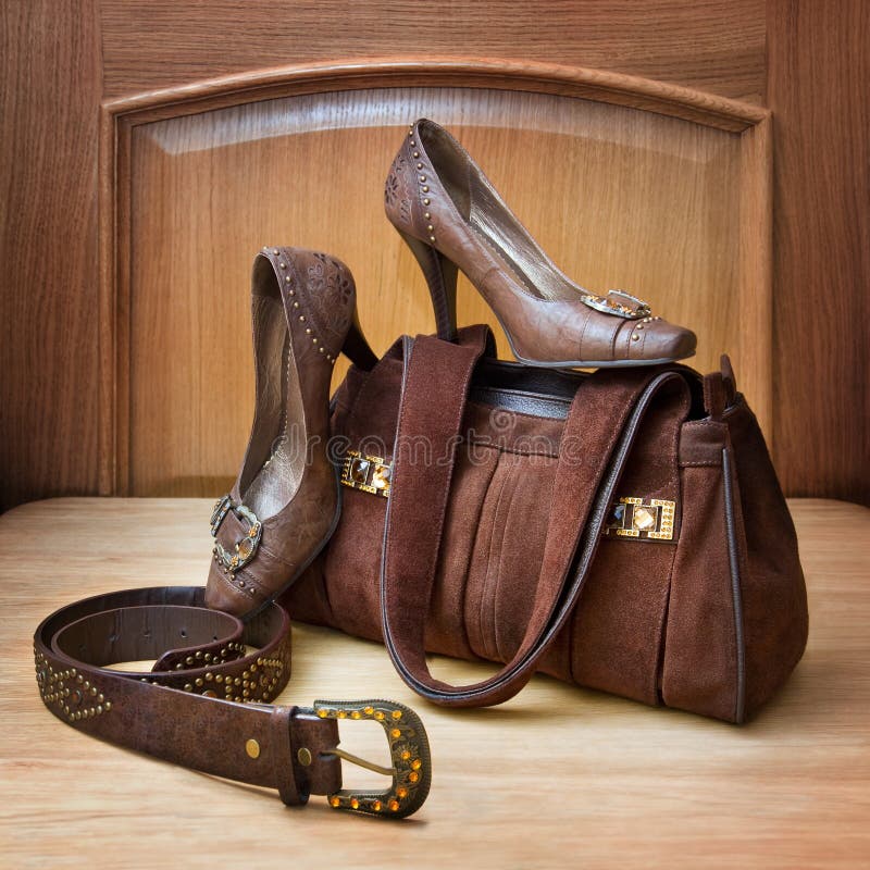 Brown Suede Bag, Leather Shoes and a Belt Stock Photo - Image of luxury, accessory: 27836728