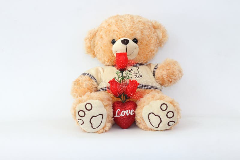 Brown Teddy Bears and Red Roses. Stock Photo Image of background