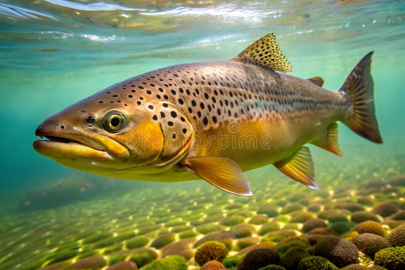 Brown Trout Fish Goes Ocean Stock Illustration Illustration of
