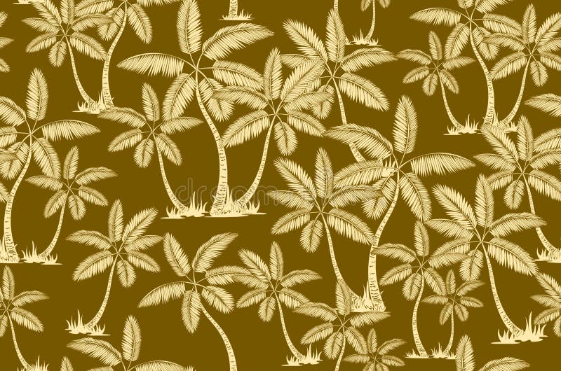 Brown Vector Palm Trees Drawn Seamless Pattern Isolated on Background ...