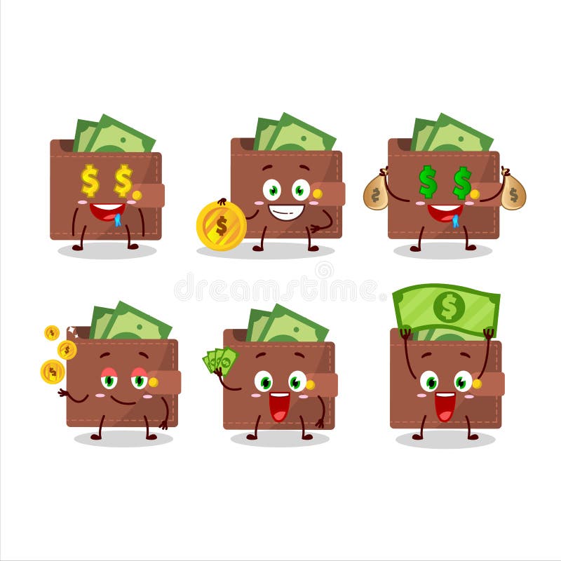 Brown Wallet Cartoon Character with Cute Emoticon Bring Money Stock ...