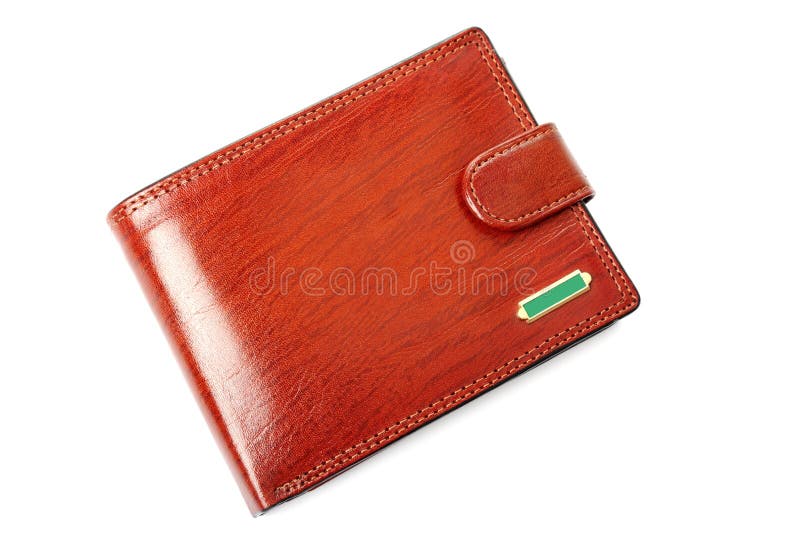 Brown leather wallet purse isolated on white background money credit card closed man luxury object gift mens fashion full empty